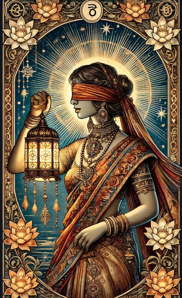 mujer ciega sujetando un farol