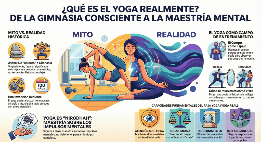 infografia que explica diferencia entre yoga postural y yoga para practica a todos los niveles